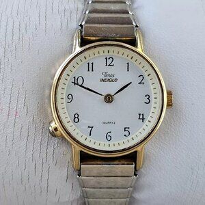 Timex Indiglo Ladies Wristwatch LightUp Quartz Analog Watch Stretched Metal Band